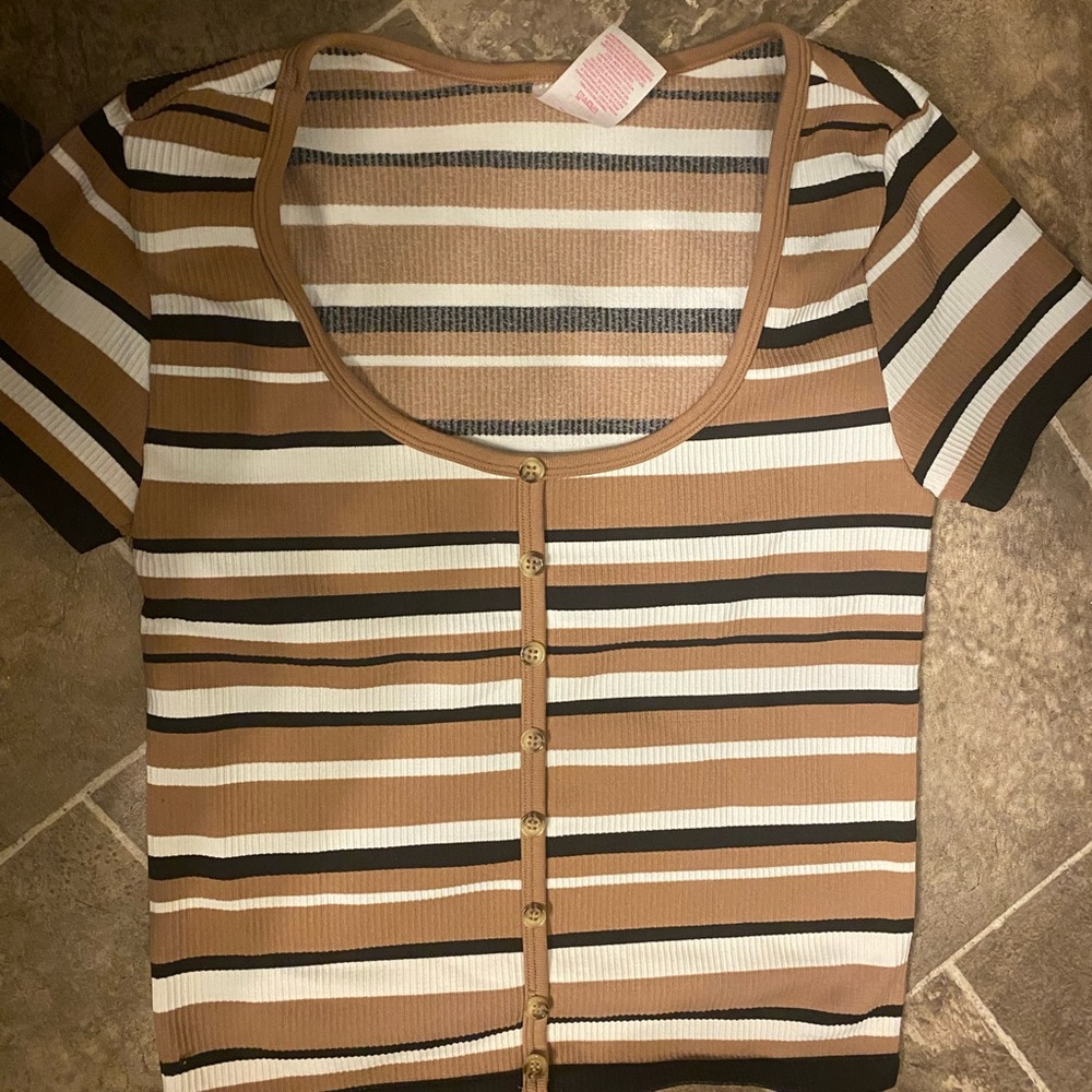 No Boundaries Multicolor Striped Button-Down Tee